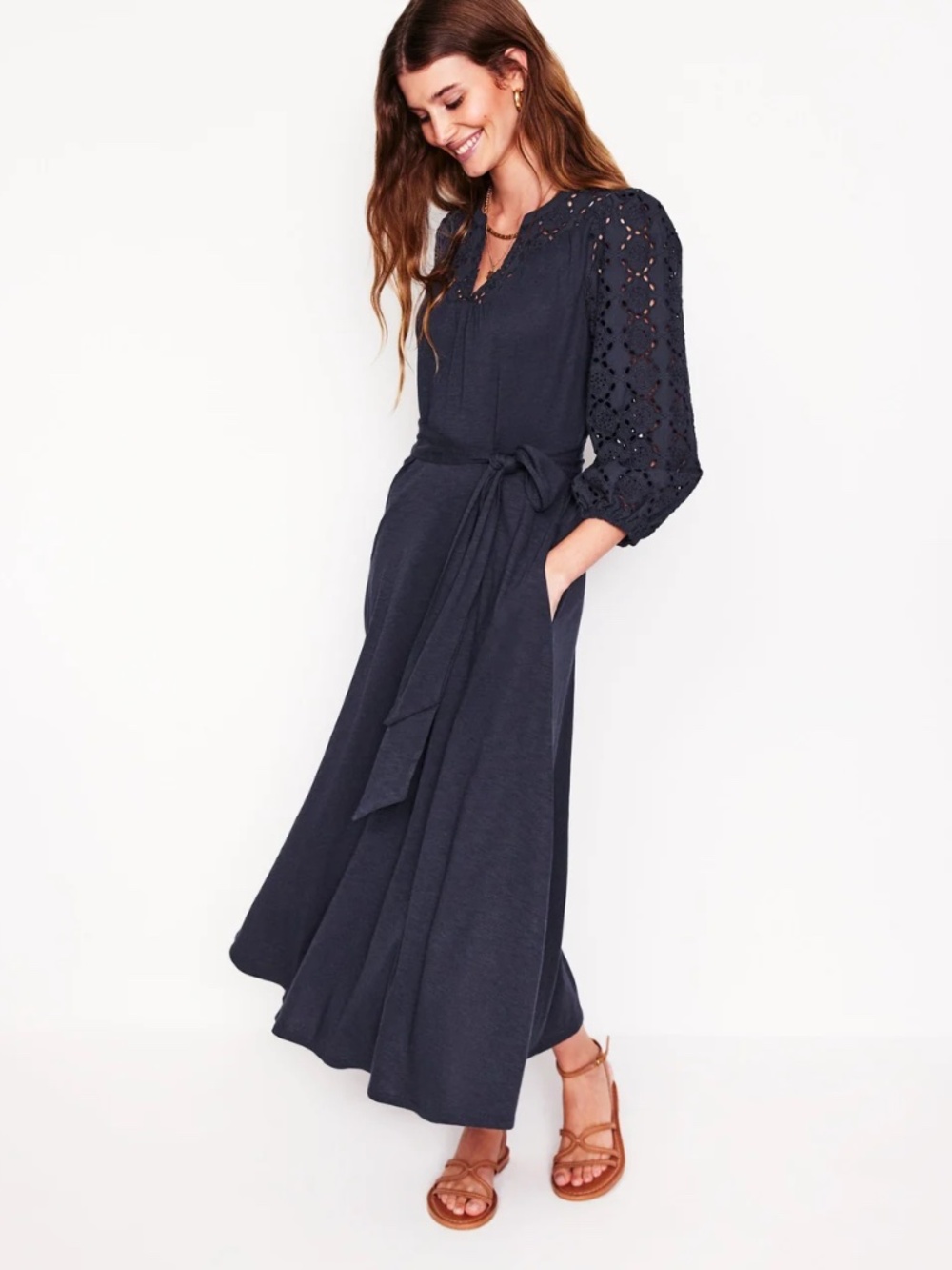 BODEN Eden Broderie Jersey Eyelet Dress- Navy - NWT - SIze 4